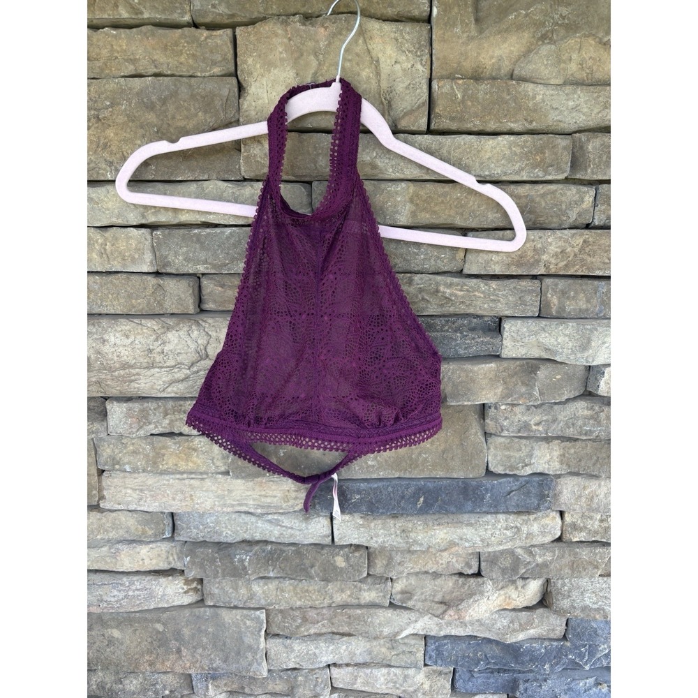 Victorias Secret Purple Red Mesh Lace Halter Bra Womens Sz‎ M